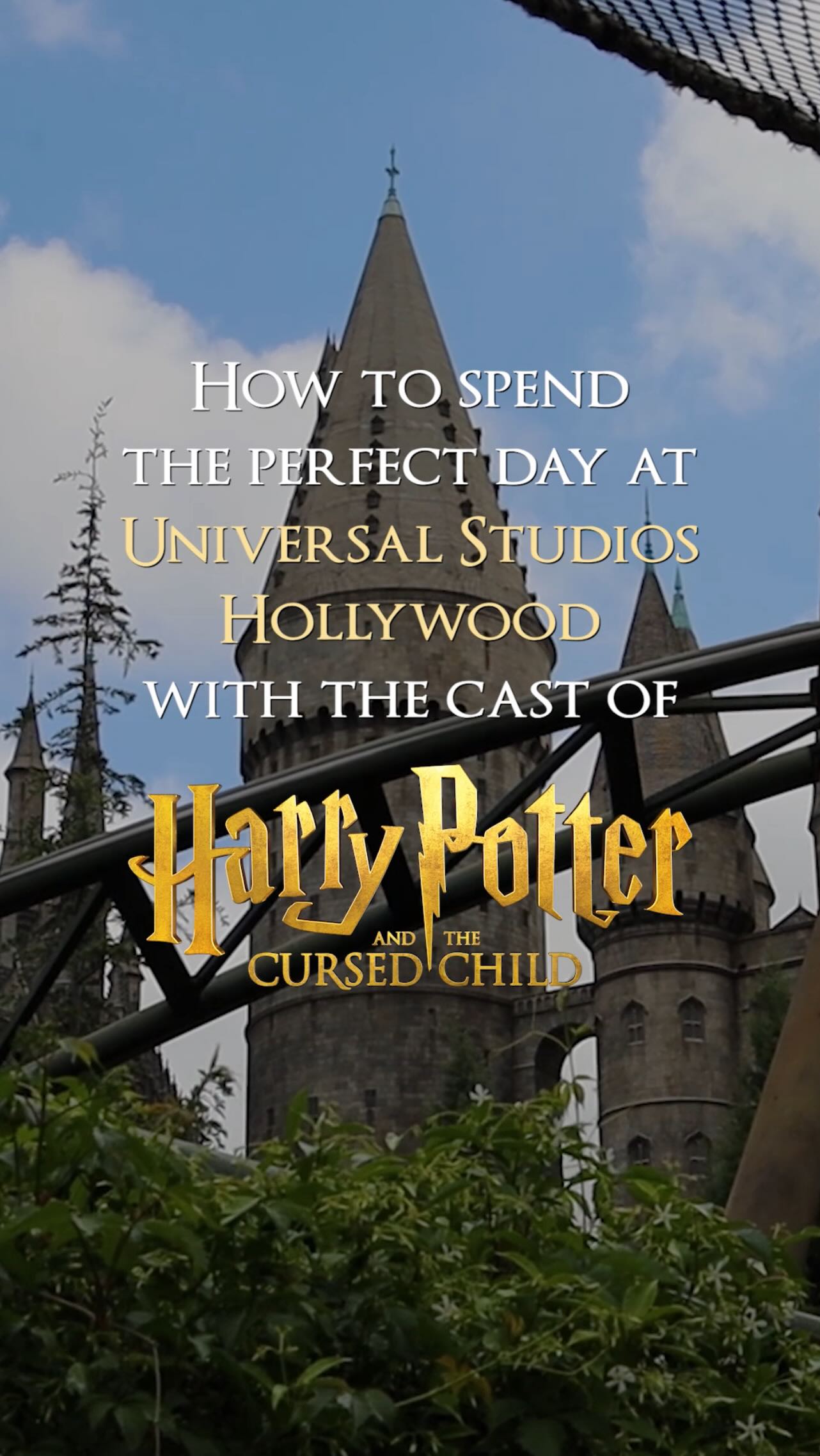 Instagram post by @cursedchildus for Universal Studios Hollywood. Caption reads: We sipped Butterbeer, explored Hogsmeade, and cast....