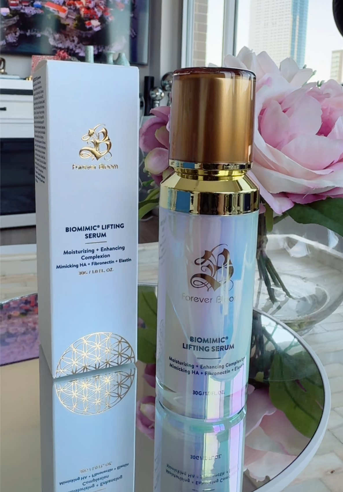 TikTok post by @mia_manhattan_ny for Forever Bloom. Caption reads: [...] #AntiAgingSkincare #mia_manhattan_ny@Forever....