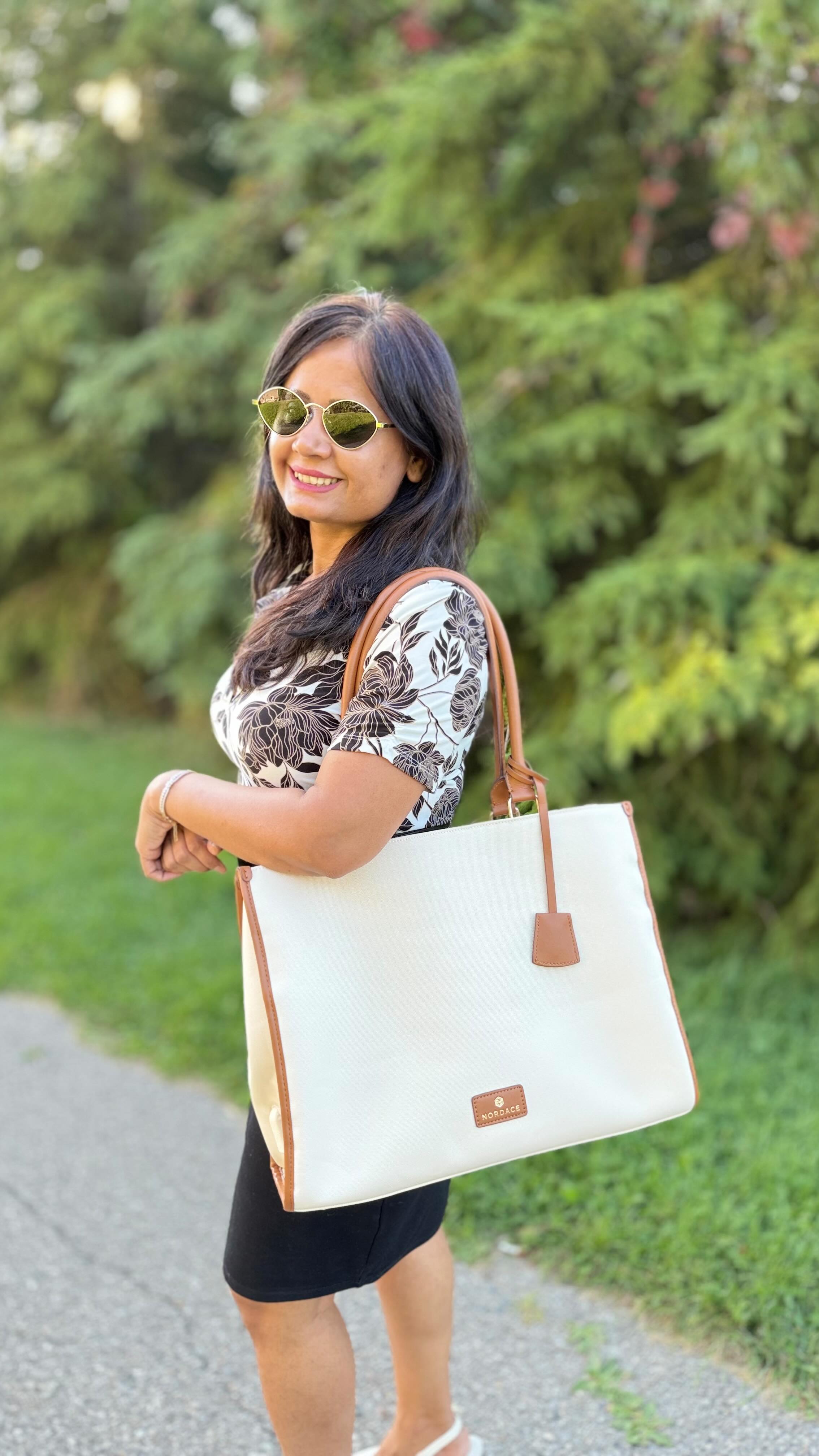 Instagram post by @shailjavashisht for Nordace. Caption reads: @nordaceofficial Siena Riviera Tote Bag is crafted....