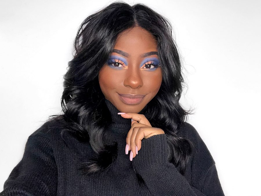 Instagram post by @kxtbonifacio for Alamar Cosmetics. Caption reads: • 💙🧡•
_________________________
EYES:....