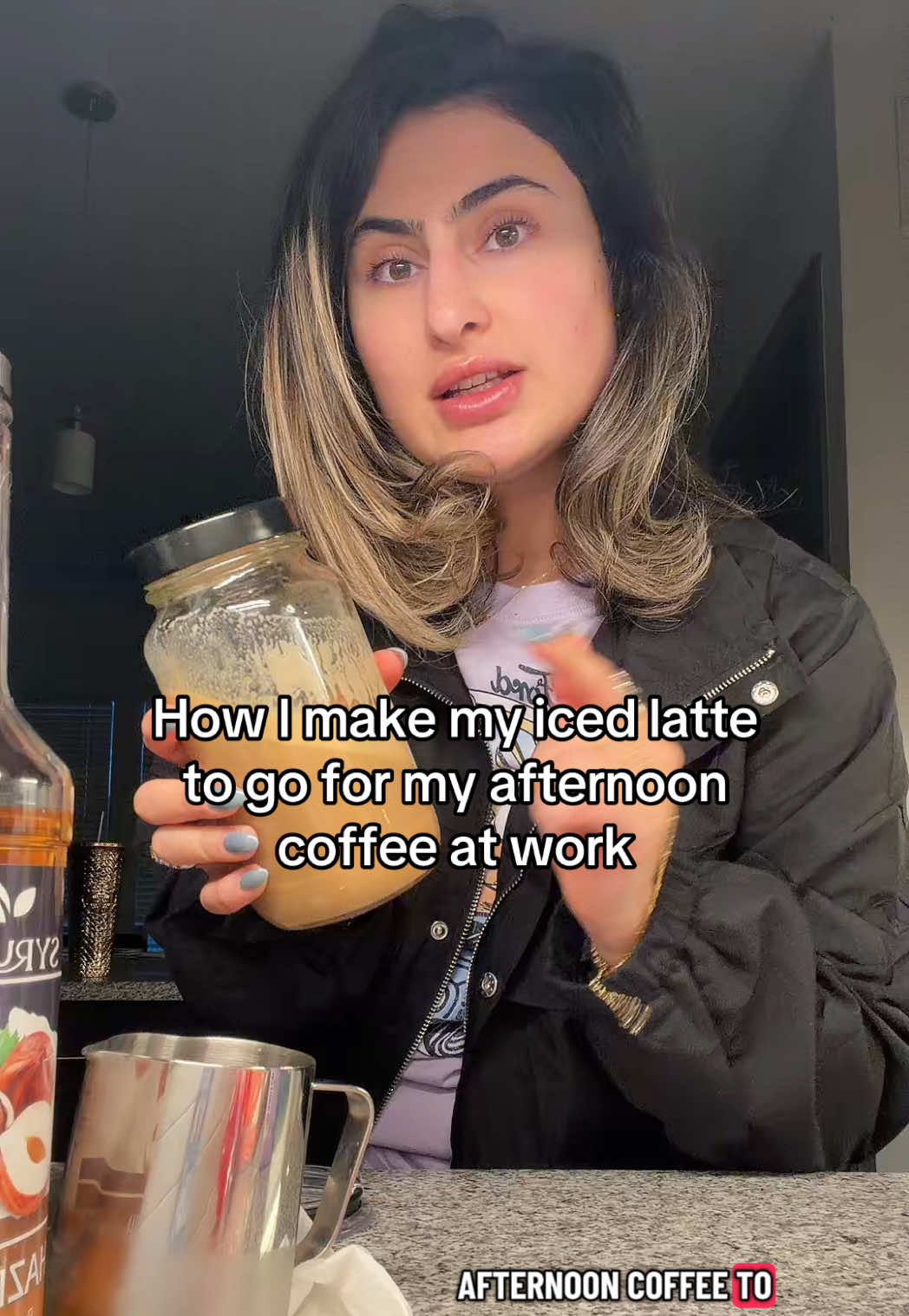 TikTok post by @natalieminassian for Syruvia. Caption reads: [...] 💻@Nespresso USA @Nespresso @Chobani....