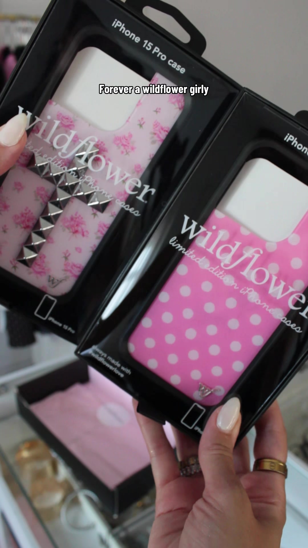 TikTok post by @liz.dexter for Wildflower Cases. Caption reads: @Wildflower Cases speaks to my soul 💝 [...].