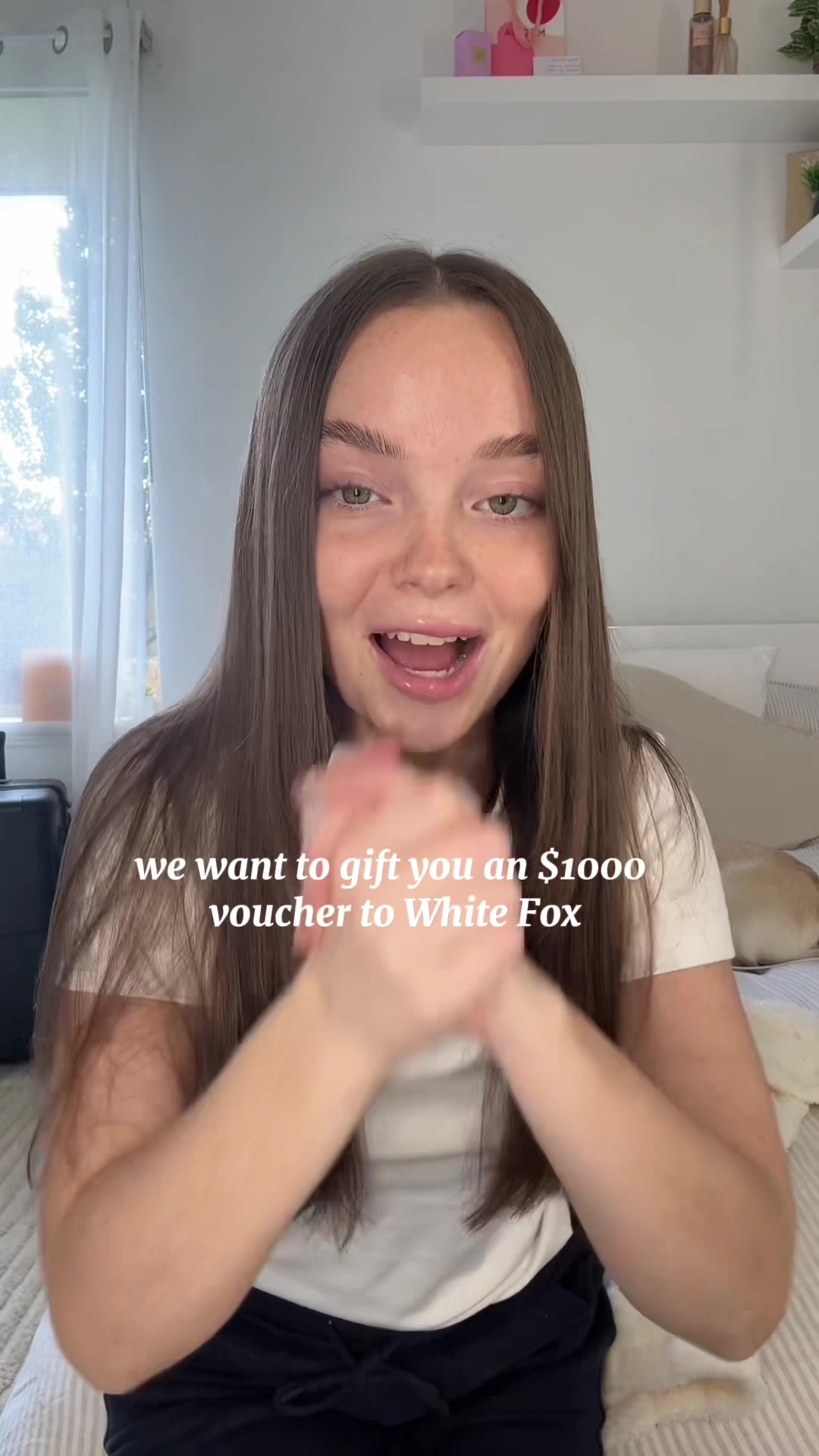 TikTok post by @ciaralillyyy for White Fox Boutique. Caption reads: need a new wardrobe? we are gifting you an $1000....