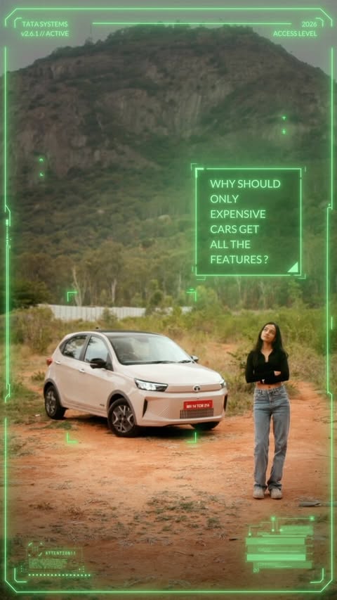 Instagram post by @prachichavda for Tata Motors. Caption reads: Pocket rocket 💅🏻 The new Tiago ev is here to....