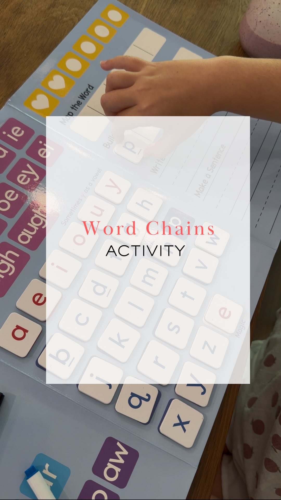 Instagram post by @thereadingreel for JoyCat. Caption reads: #ad Word chains are one of my go to activities for....