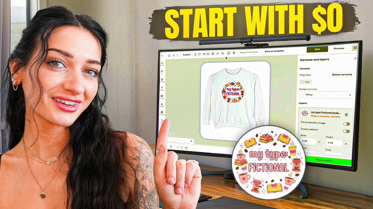 YouTube post by @moneywithmak for Creative Fabrica. Caption reads: Easiest Way to Start Print on Demand With $0 (From....