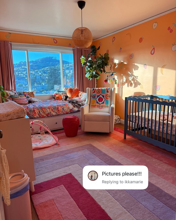 Instagram post by @bohofrisco for Babyletto. Caption reads: The nursery is officially our favorite room in the....