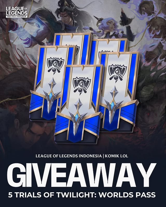 Instagram post by @komiklol_ for League of Legends. Caption reads: GIVEAWAY from @leagueoflegendsid 🔥 RULES: 1.....