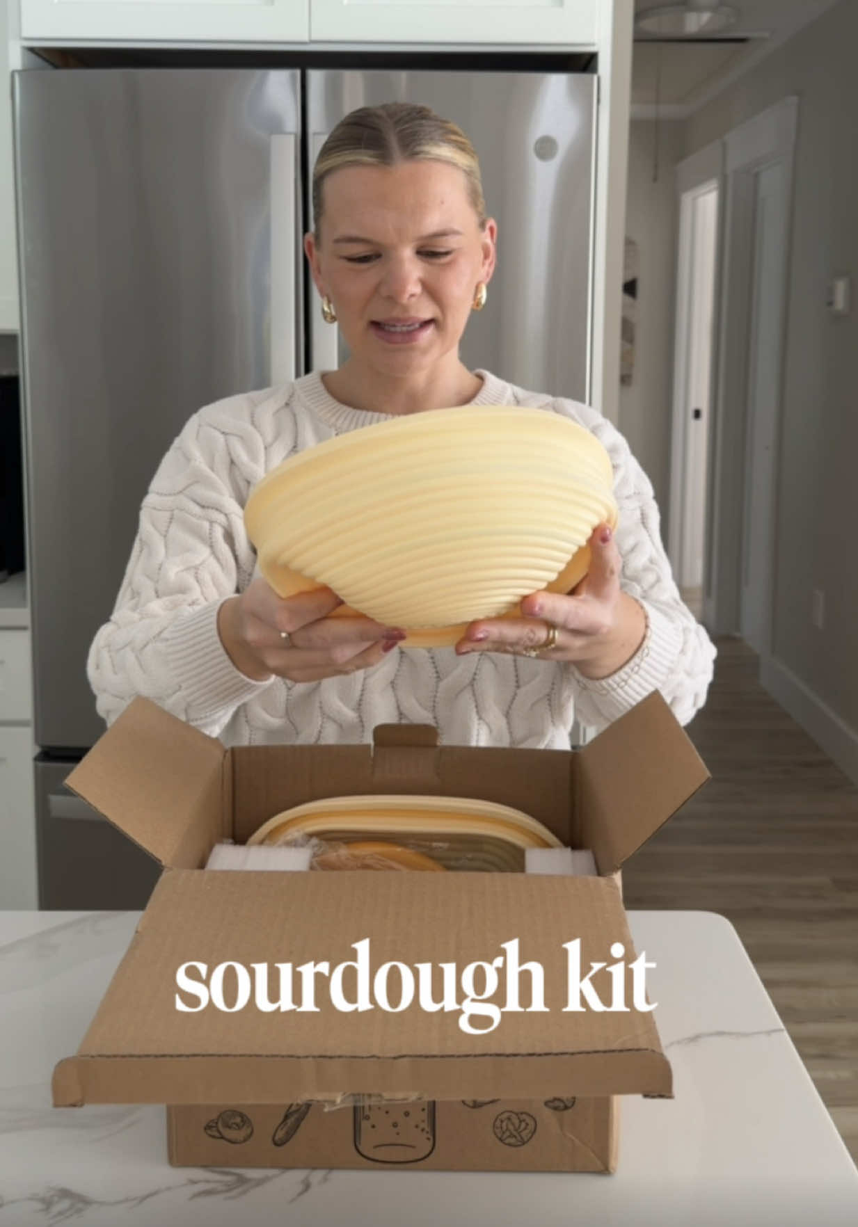 TikTok post by @paigeunfolds for JoeCo. Caption reads: [...] to start sourdough? Grab this kit from....
