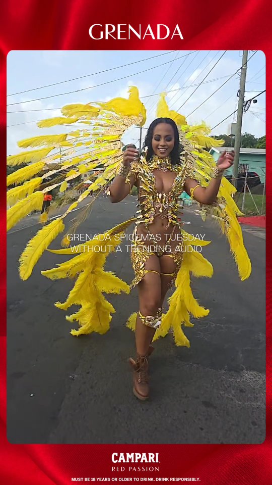 Instagram post by @trinijunglejuice for Campari. Caption reads: From sunrise to sunset, Grenada Spicemas Pretty....