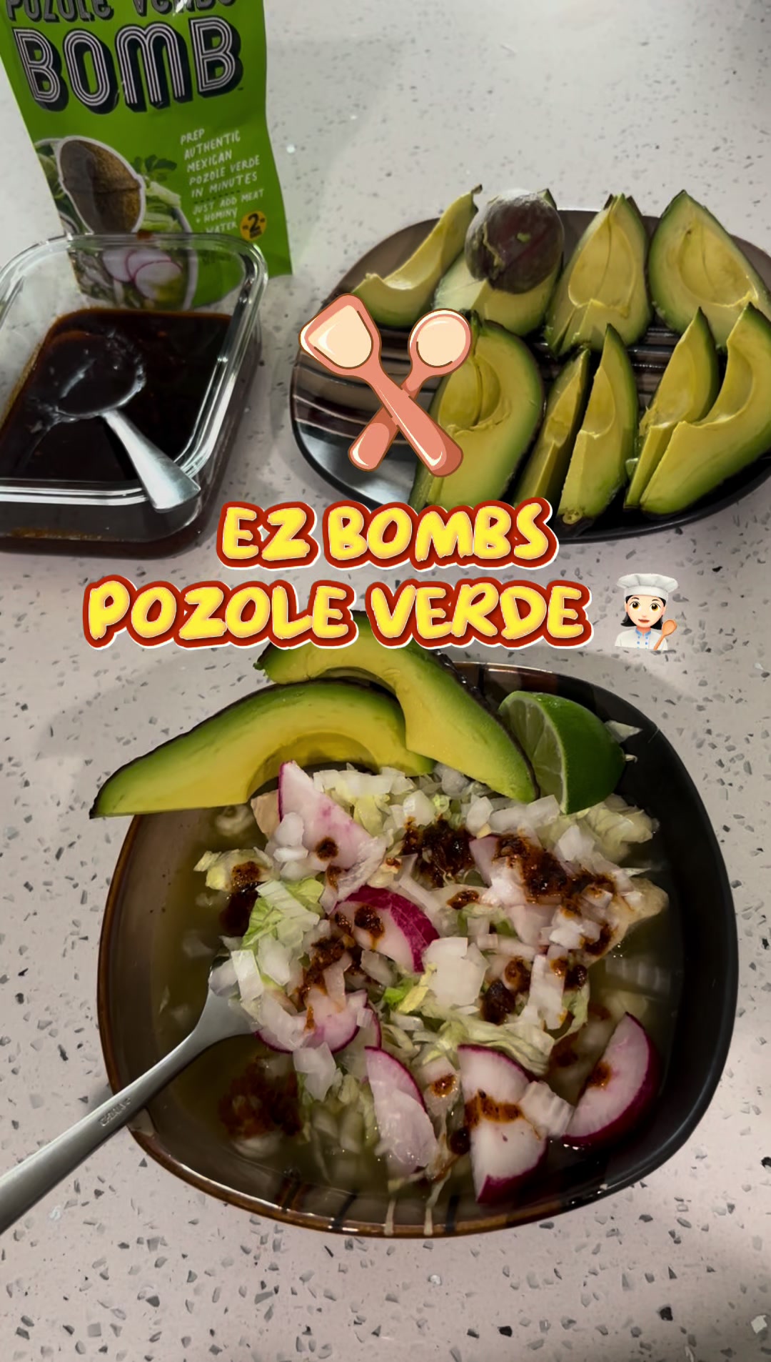 TikTok post by @ayareli_ for EZ Bombs. Caption reads: [...] it 😋🥰 100% recommend thw pozole verde ez....