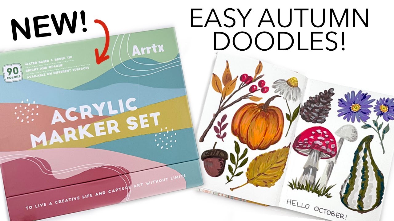 YouTube post by @EmmaLefebvre for Arrtx. Caption reads: Easy Autumn Doodles With Arrtx NEW Acrylic....