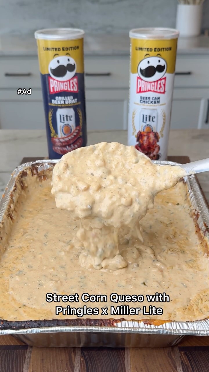 Instagram post by @burnt_pellet_bbq for Pringles. Caption reads: #ad Street Corn Queso to level up your summer....