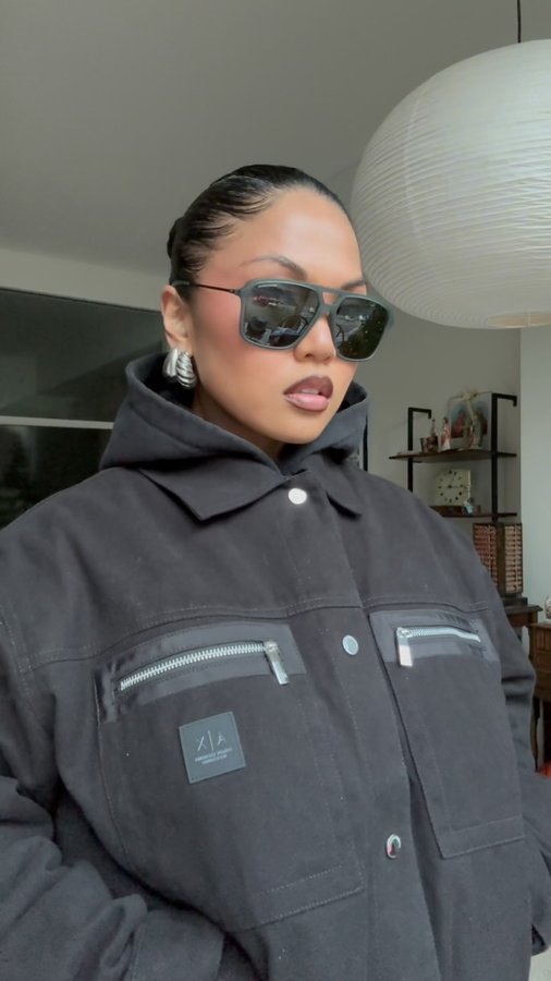 Instagram post by @itsvaybeeh for EssilorLuxottica. Caption reads: style with meee @armaniexchange @essilorluxottica....