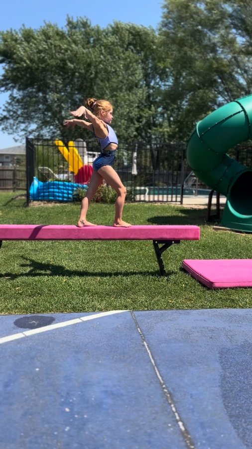 Instagram post by @kynlee_the_great for Kangaroo Hoppers. Caption reads: Beam Practice 🤸‍♀️⭐️ @kangaroohoppers.official....