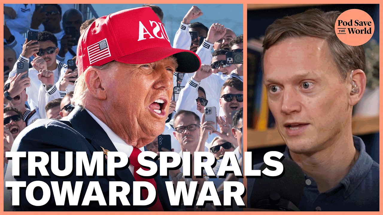 YouTube post by @podsavetheworld for American Giant. Caption reads: Trump Barrels Toward War with Venezuela.