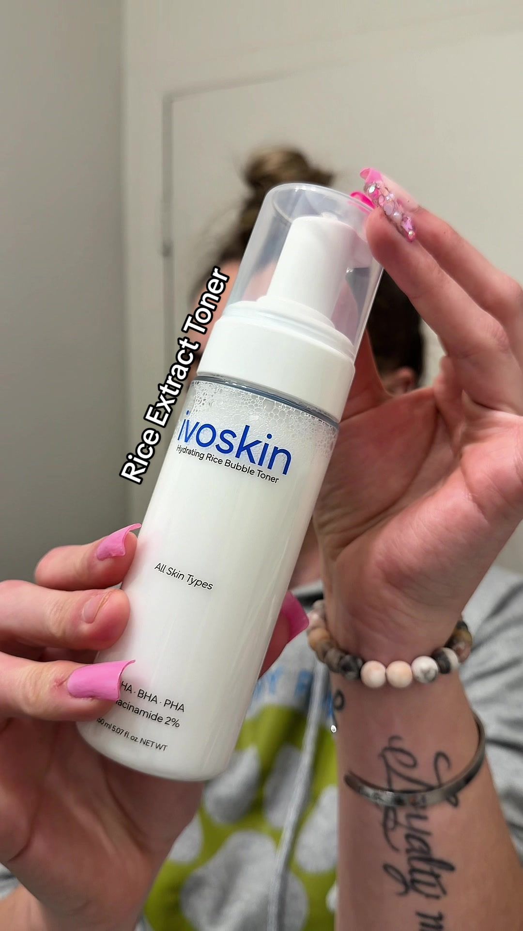 TikTok post by @_bby.h__ for Ivoskin. Caption reads: @Ivoskin US sent over their rice extract bubble....