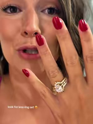 TikTok post by @gabifrailey for EAMTI Jewelry. Caption reads: [...] in love. 😍 #lookforless #ringset @EAMTI....
