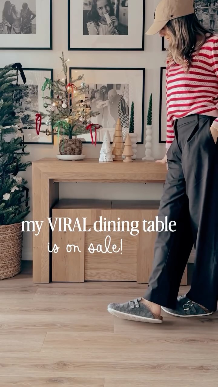 Instagram post by @theblushhome for Transformer Table. Caption reads: It’s a console table… wait no it’s also a table....