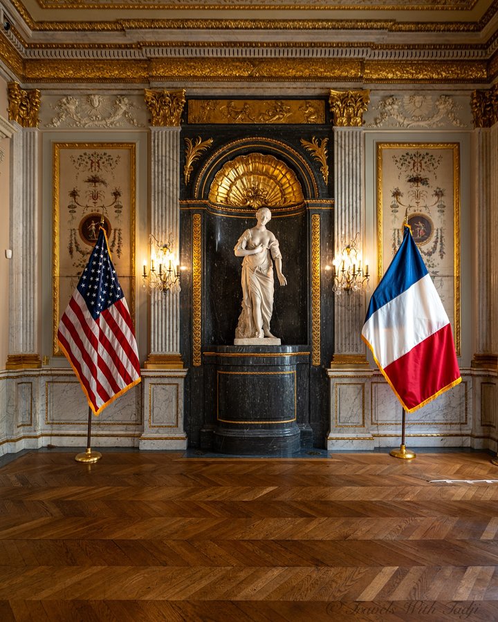 Instagram post by @inseinelyparis for U.S. Embassy. Caption reads: [...] Center at Hôtel Talleyrand, the....