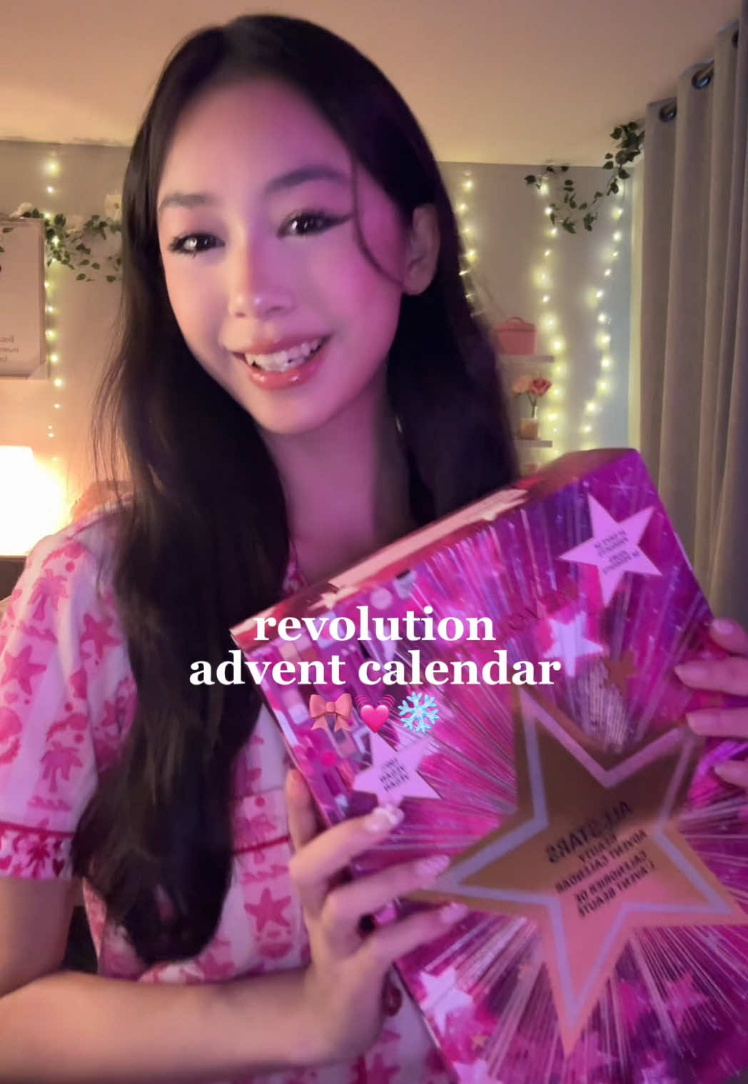 TikTok post by @vixxctoria for Makeup Revolution. Caption reads: @Makeup Revolution advent calendar🤭....