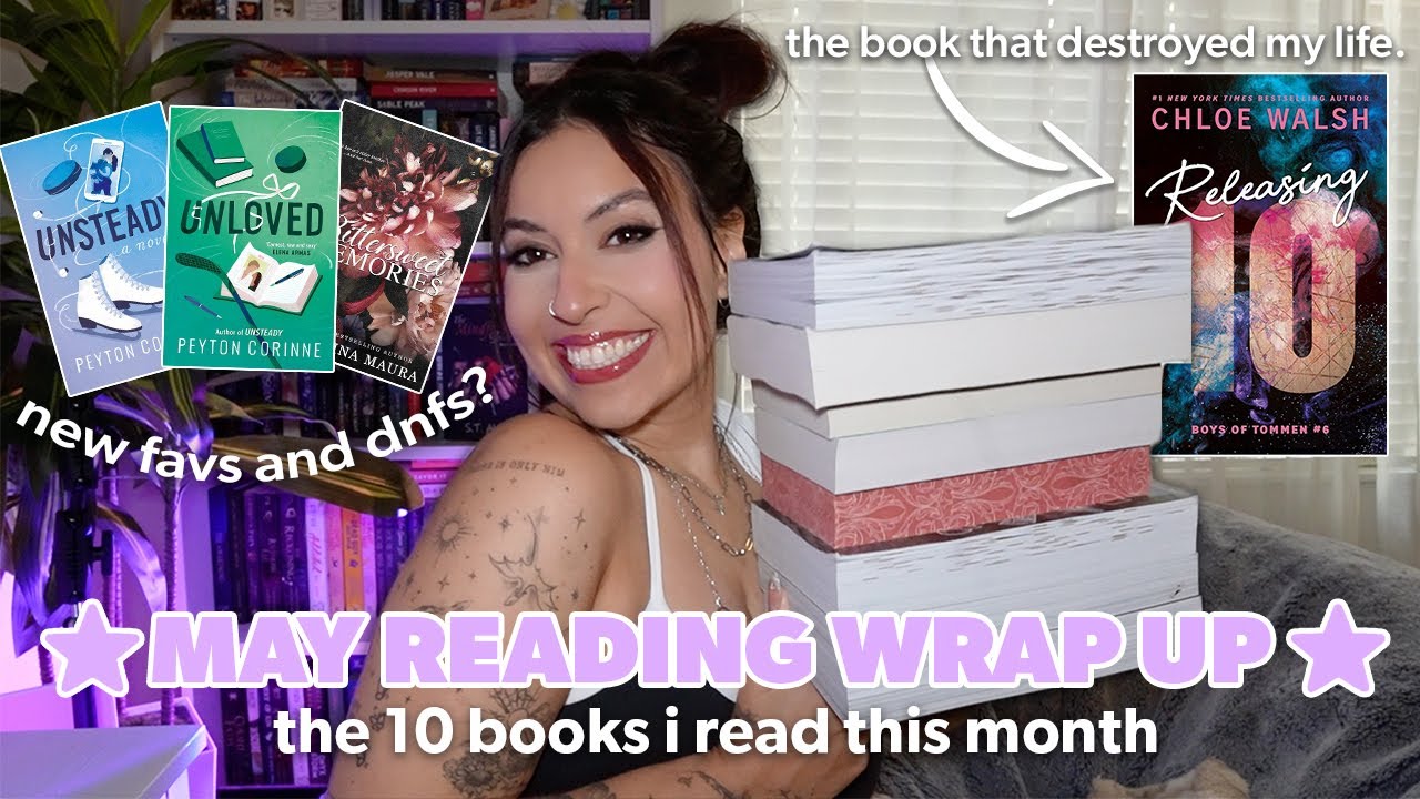 YouTube post by @LarryReads for BookoftheMonth. Caption reads: every book I read in May! 💌🧸 monthly wrap up....