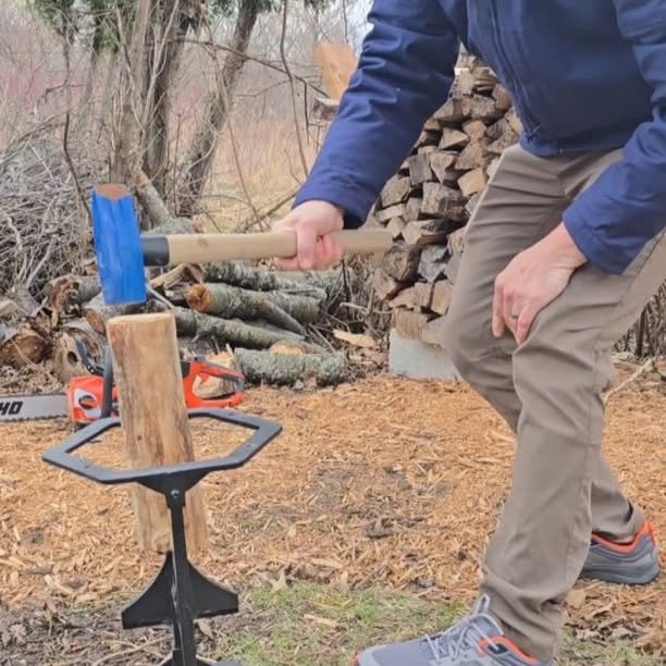 Instagram post by @gobuildstuff for Timberland PRO. Caption reads: This thing is perfect for splitting small pieces,....