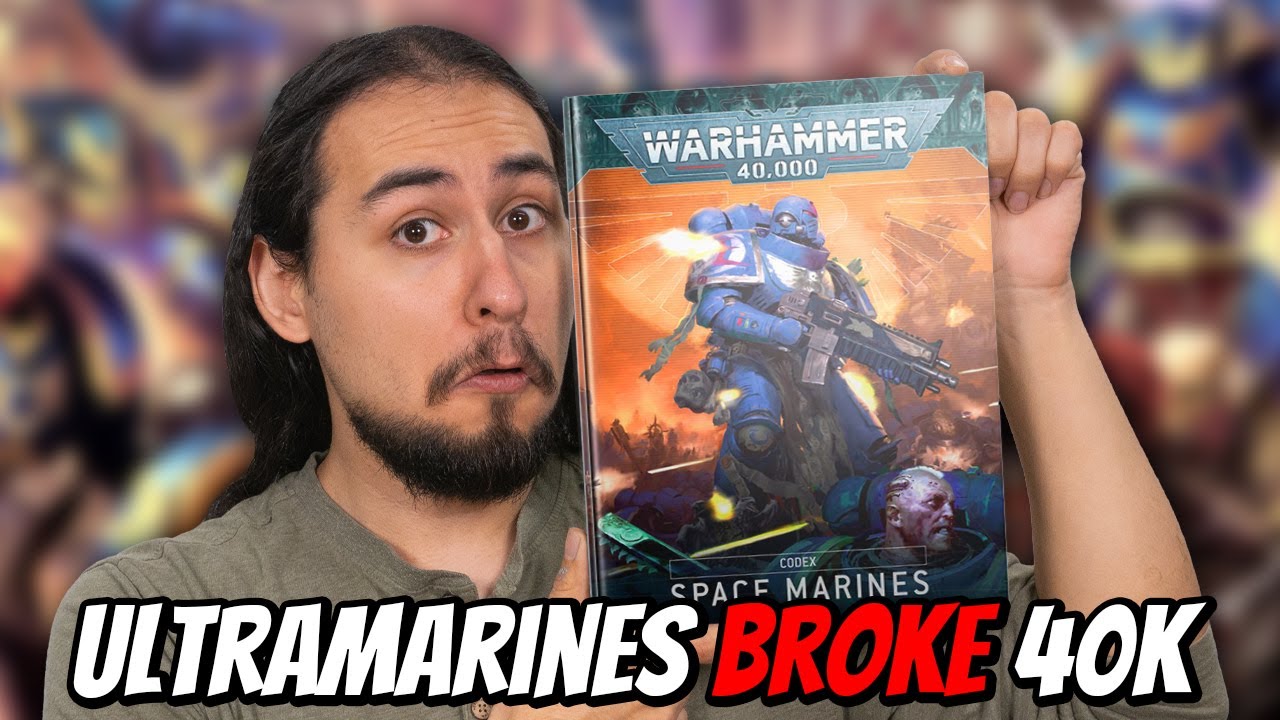 YouTube post by @EonsOfBattle for MyMiniFactory. Caption reads: Games Workshop Broke 40k With Ultramarines!!!!.