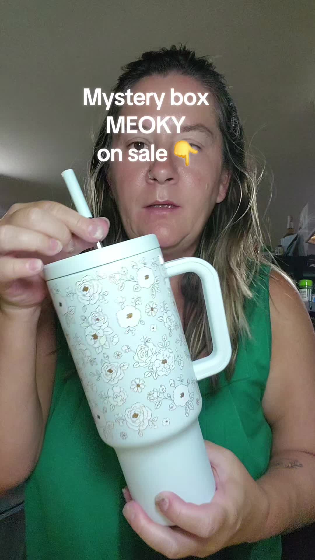 TikTok post by @terra_lena22 for Meoky Cup. Caption reads: @MEOKY official #stainlesssteeltumbler....