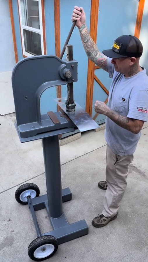 Instagram post by @bhoodfab for Lincoln Electric. Caption reads: Fabricated an adapter for my arbor press to mount....