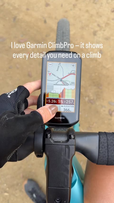 Instagram post by @lina_bo for Garmin. Caption reads: When you’re on the ClimbPro screen, press and hold....