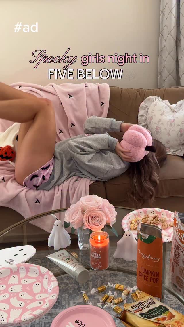 Instagram post by @fancylikegracie for Five Below. Caption reads: Girls night in but make it spooky🍂🎀👻 shop....