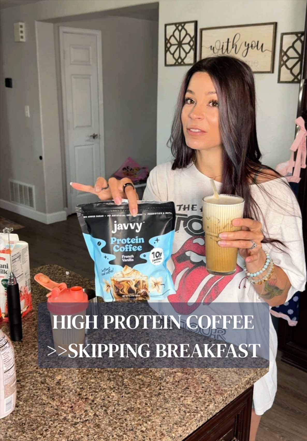 TikTok post by @kimberlinacreates for Javy Coffee. Caption reads: Not me turning coffee into breakfast again 😭☕✨....
