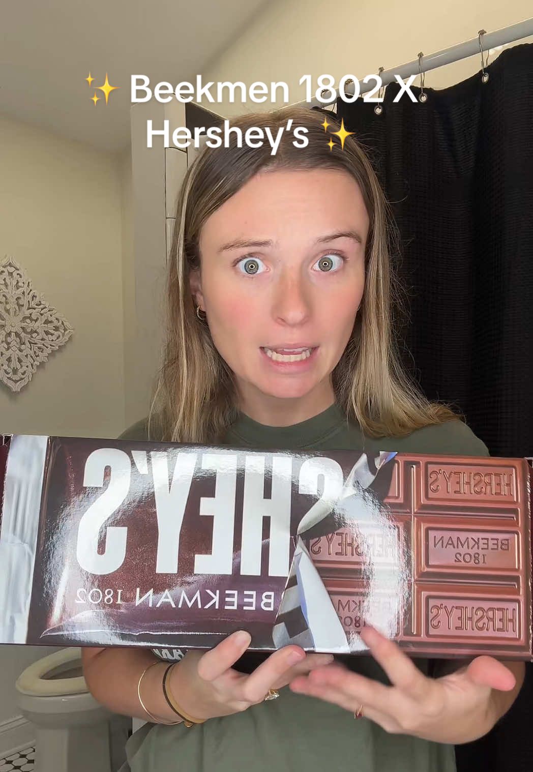 TikTok post by @tayrazz99 for Beekman 1802. Caption reads: [...] 🍫💛 Obsessed with the Beekman 1802 x....