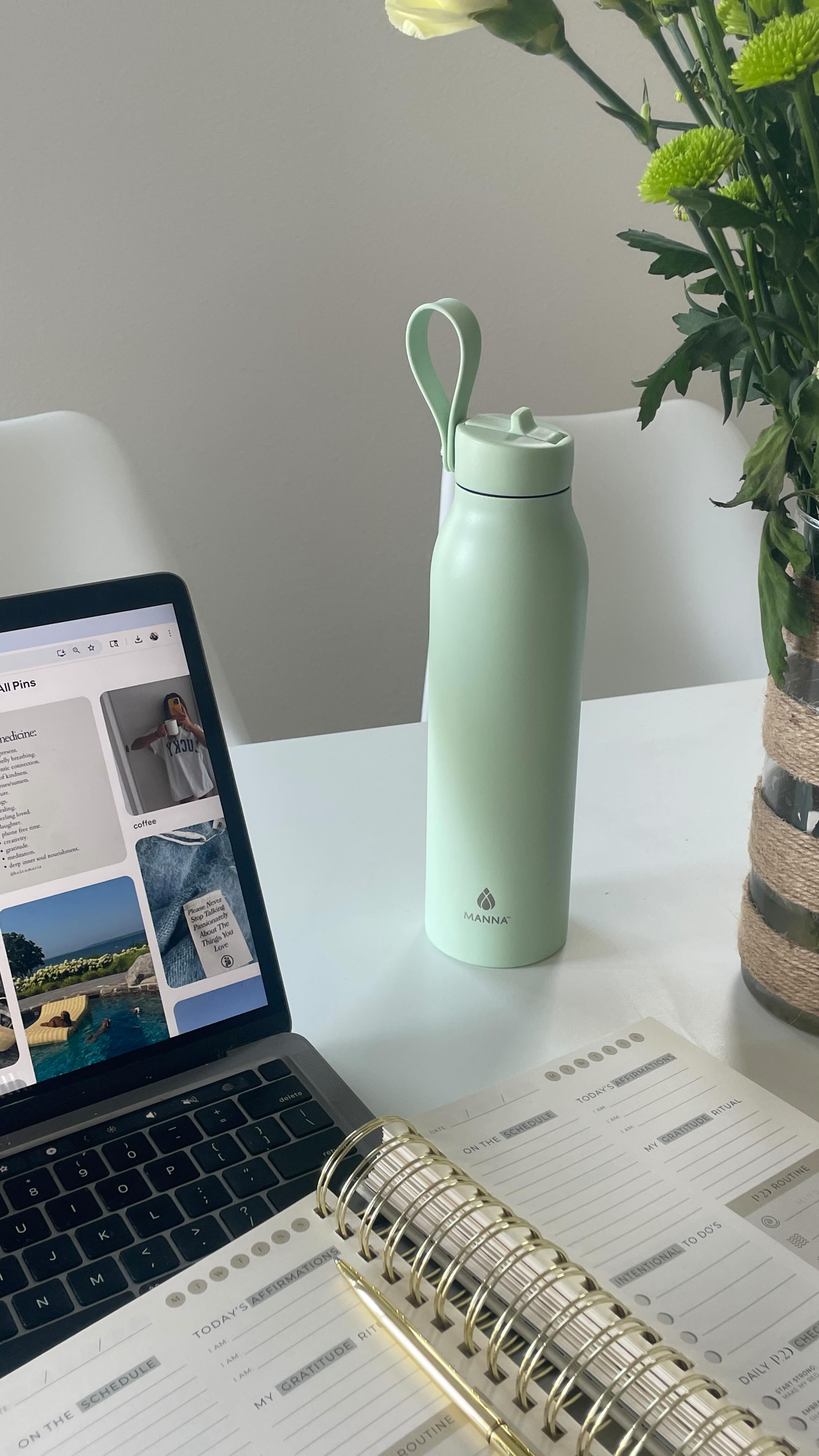 Instagram post by @livinwithiz for Manna Hydration. Caption reads: a perfect morning with @mannahydration....