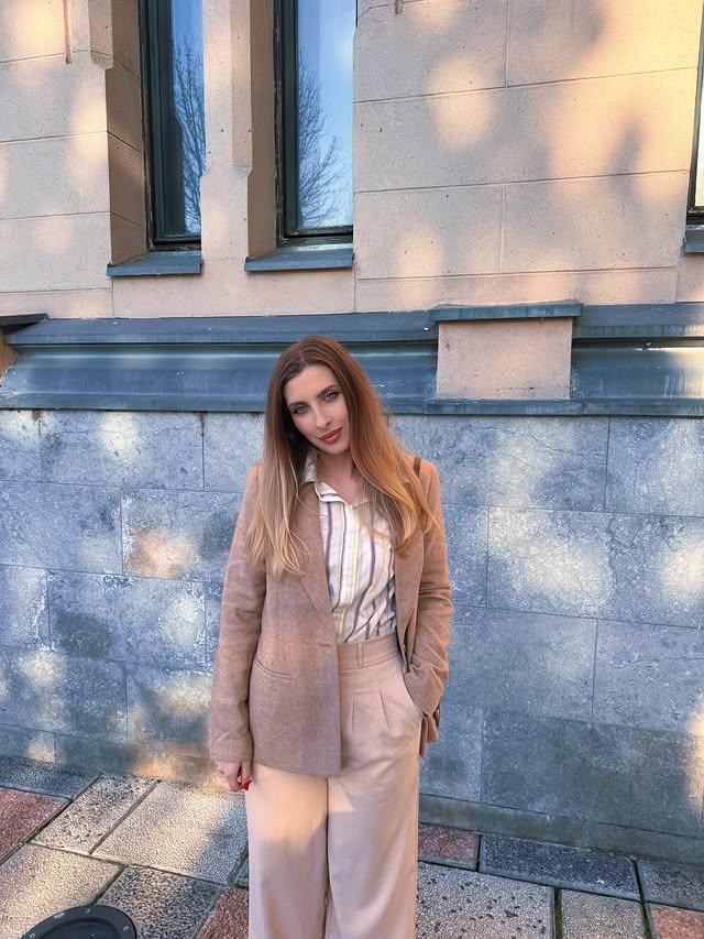 Instagram post by @irinaghiba for Bonprix. Caption reads: [...] days. 🌷 Wool blazer: 93163381 @bonprix....