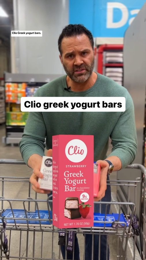 Instagram post by @jacobzemer for Clio Snacks. Caption reads: @ClioSnacks Greek Yogurt Bars.

At 140 calories....