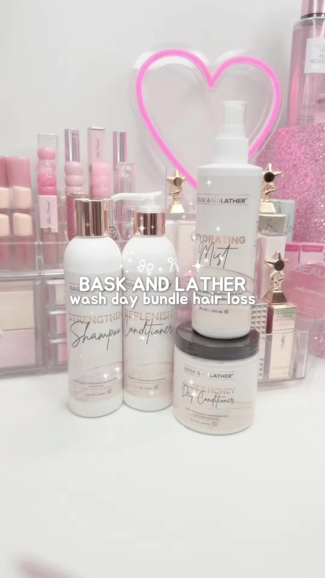 TikTok post by @katie_rosee_ for Bask and Lather Co. Caption reads: 🎀@Bask and Lather Co #hairwashday #hair....