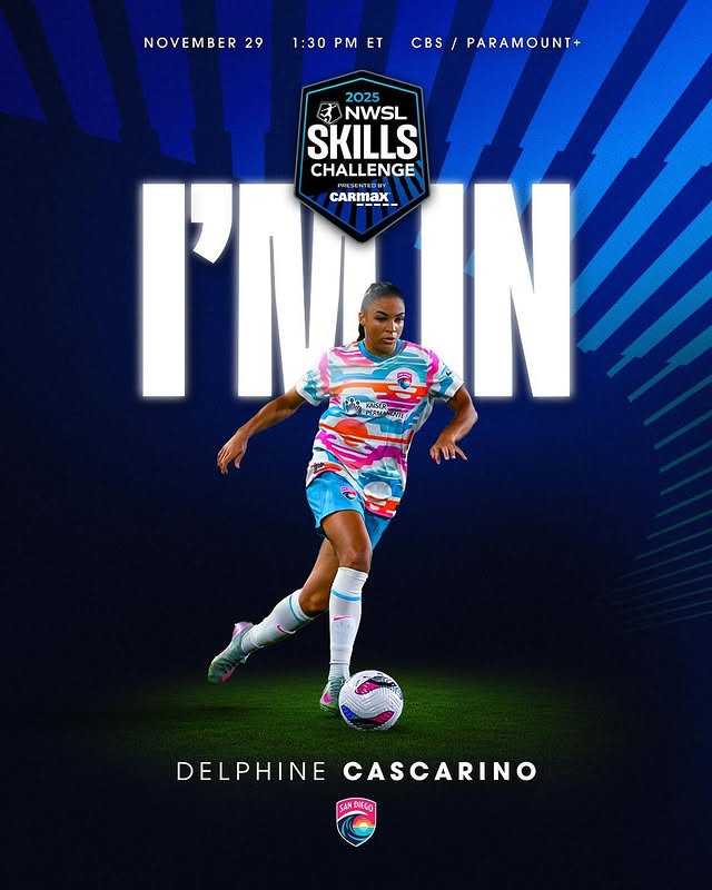 Instagram post by @delphine_cascarino for CarMax. Caption reads: [...] the NWSL Skills Challenge presented by....