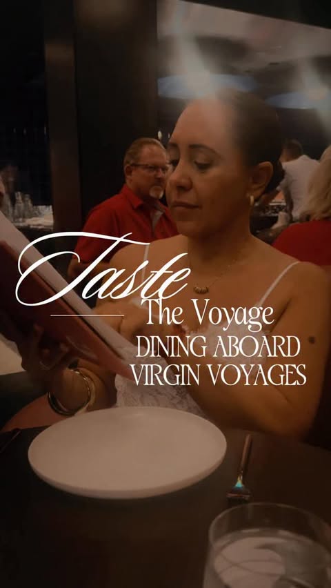 Instagram post by @ultimategirlmom for Virgin Voyages. Caption reads: [...] meal she doesn’t have to share.....