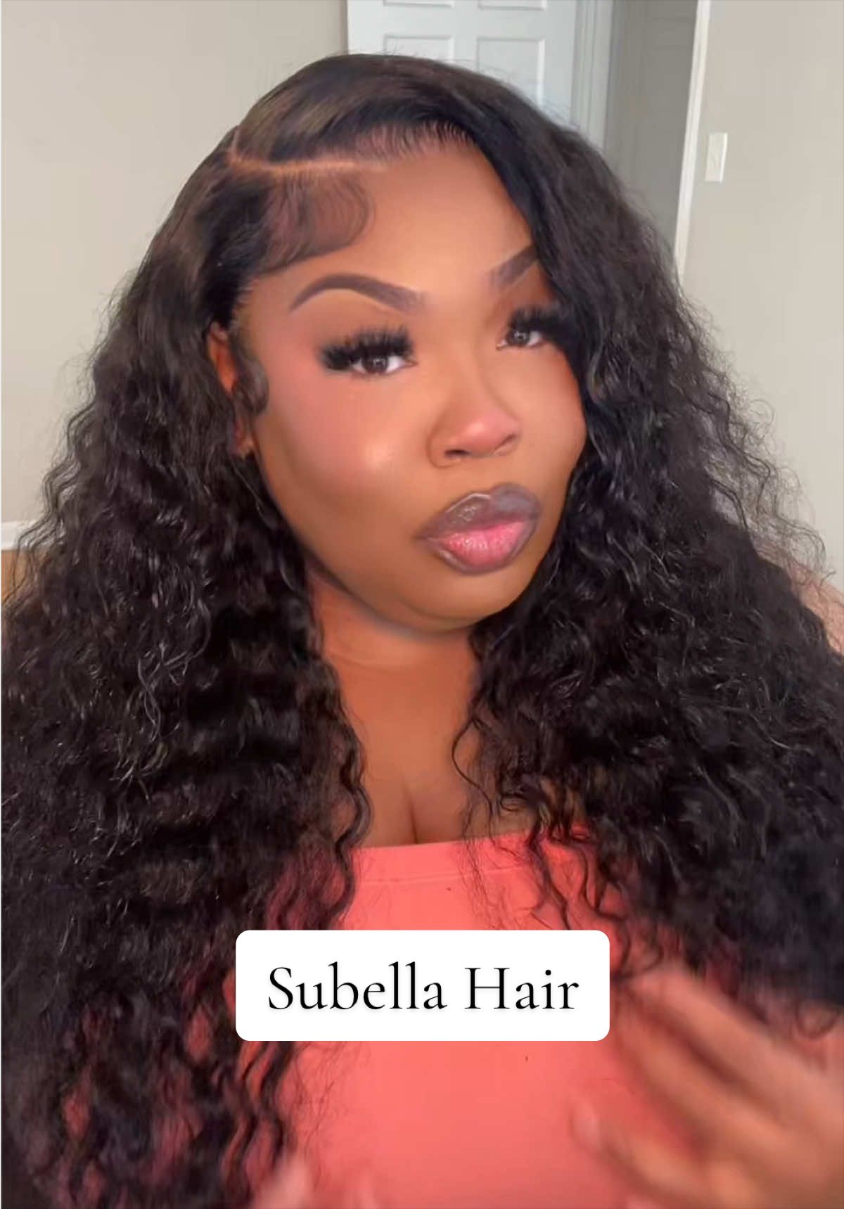 TikTok post by @lovenique219 for Subella Hair. Caption reads: 13x6 lace 28inch deep wave wig from @Subella Hair....