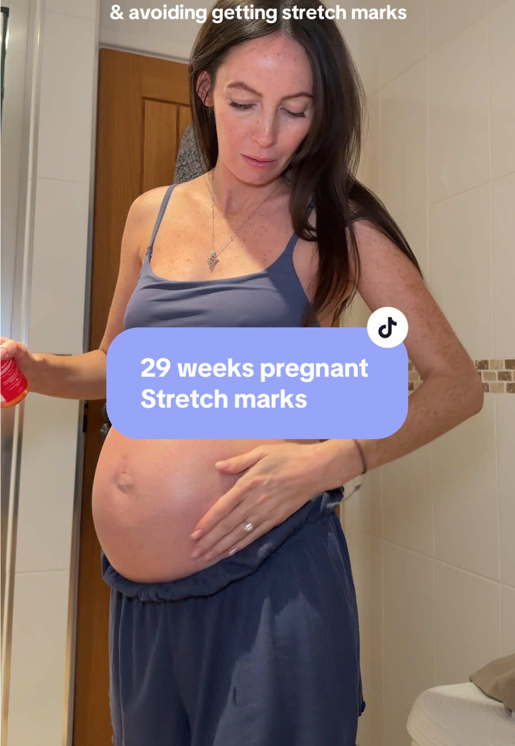 TikTok post by @vicki_being_mom for Nature Spell. Caption reads: 34 years old 29 weeks pregnant  & avoiding getting....