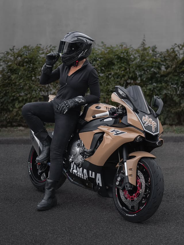 Instagram post by @bikerprincessa for XLMOTO. Caption reads: [...] protected 🖤 Raven Danube Leather WP....