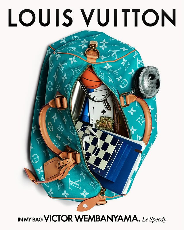 Instagram post by @wemby for Louis Vuitton. Caption reads: [...] #VictorWembanyama #PharrellWilliams....