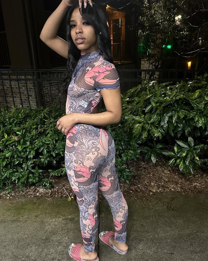 Instagram post by @myaxunique for Jurllyshe. Caption reads: [...] but ain’t no talking to her🤍
outfit :....