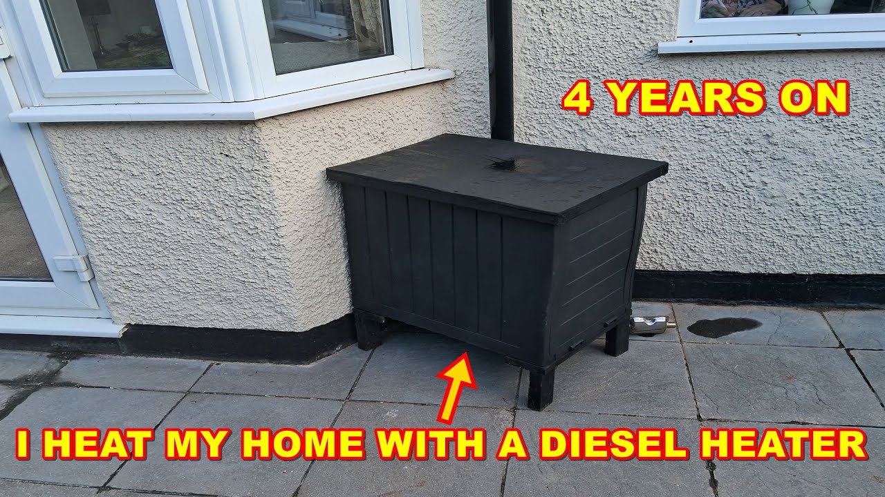 YouTube post by @andyfireblade for VEVOR. Caption reads: DIESEL HEATER HEATING MY HOME For The 4th year.