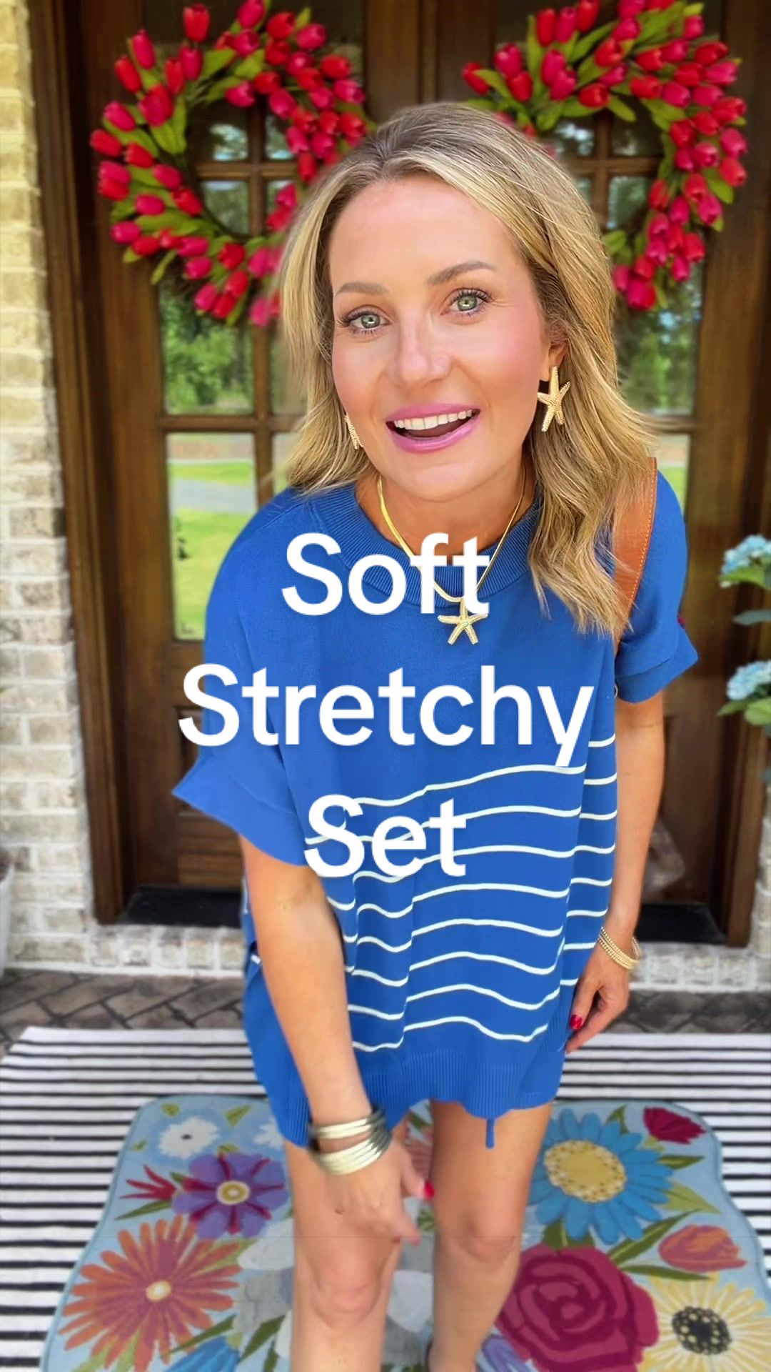 TikTok post by @brittanydoz for Fisace Shop. Caption reads: Stripes, comfort, and effortless style 🤍 This....
