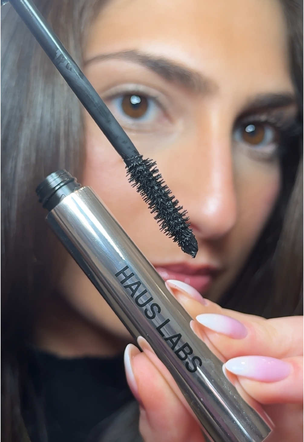 TikTok post by @miadeluca for Haus Labs. Caption reads: #Ad The new B Structural Mascara by @Haus Labs by....