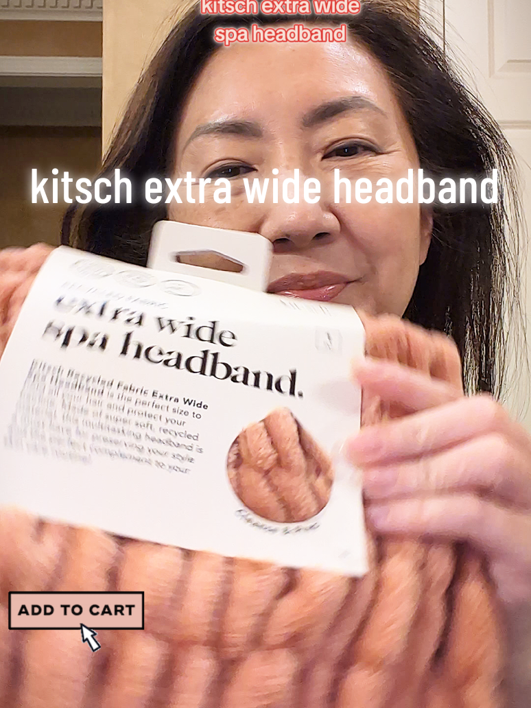 TikTok post by an influencer for Kitsch. Caption reads: kitsch extra wide spa headband for [...].