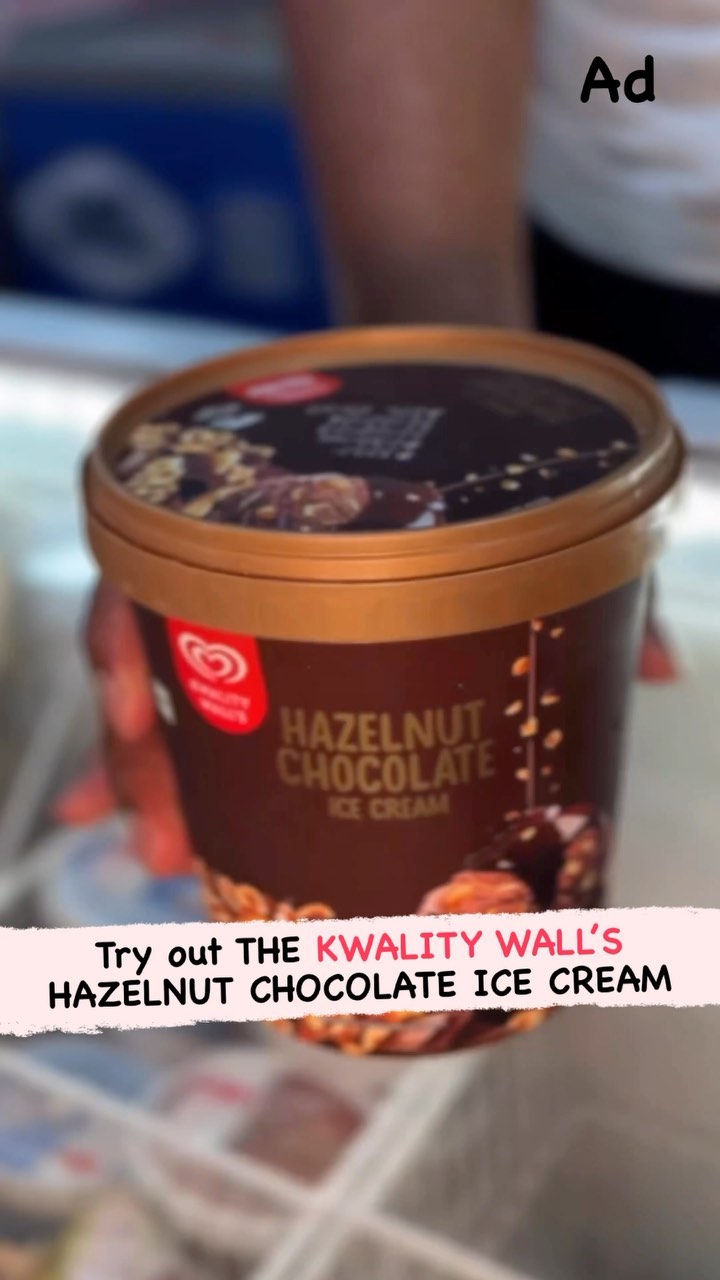 Instagram post by @travel_foodie_tiku for Kwality Wall's. Caption reads: Try Out All New @kwalitywalls Hazelnut 
With That....